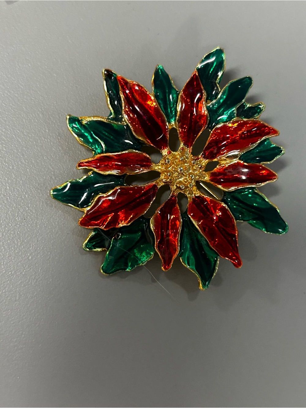 Holiday Poinsettia Enamel Brooch - Red & Green